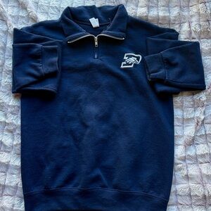 Navy Quarter Zip Sweatshirt Embroidered Logo Pullover